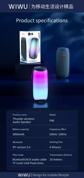اسپیکر بلوتوث ویوو مدل WiWU Thunder Wireless Speaker P40