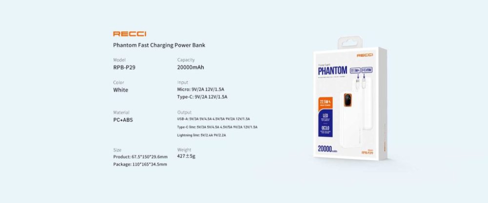 پاوربانک رچی مدل Recci Phantom Power Bank RPB-P29 با ظرفیت 20000mAh - Image 6