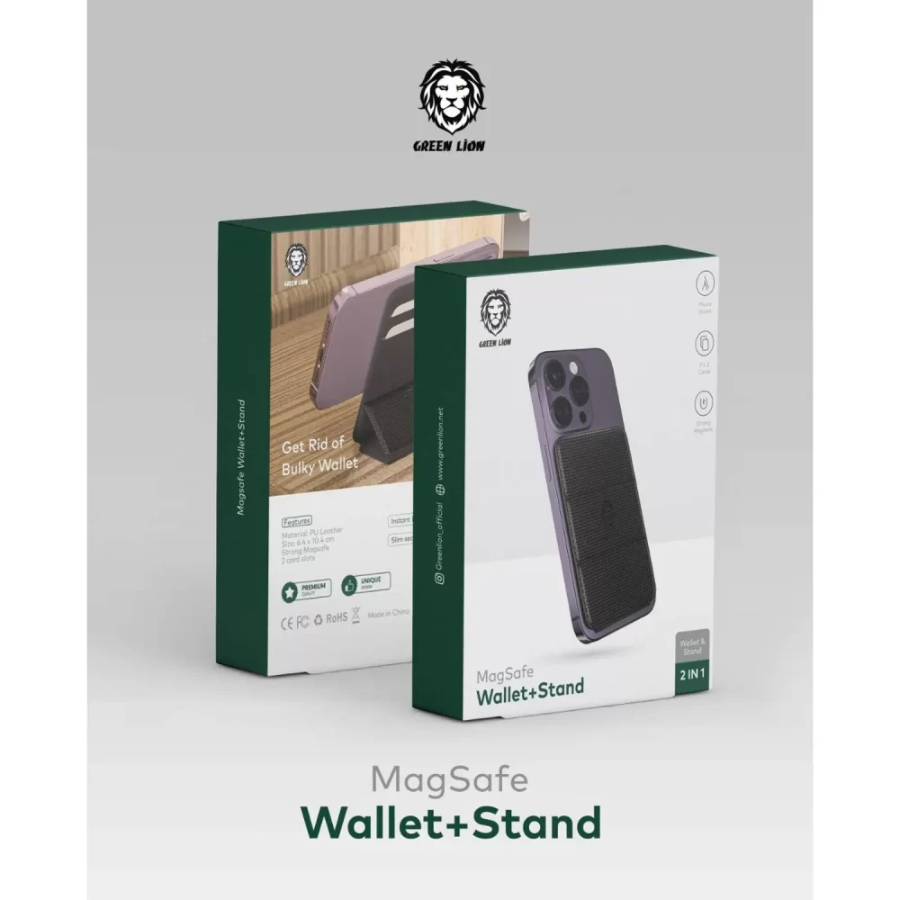 پایه و کیف کارت مگنتی گرین لاین مدل Green Lion Magsafe Wallet + Stand GNMGWSTBK - Image 4