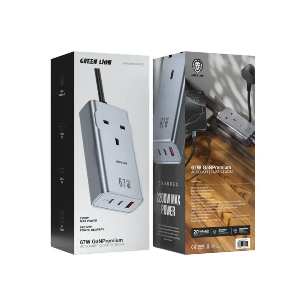 چندراهی برق و شارژر گرین لیون Green Lion GN67WADUK 67W GaN Premium AC Socket - Image 4