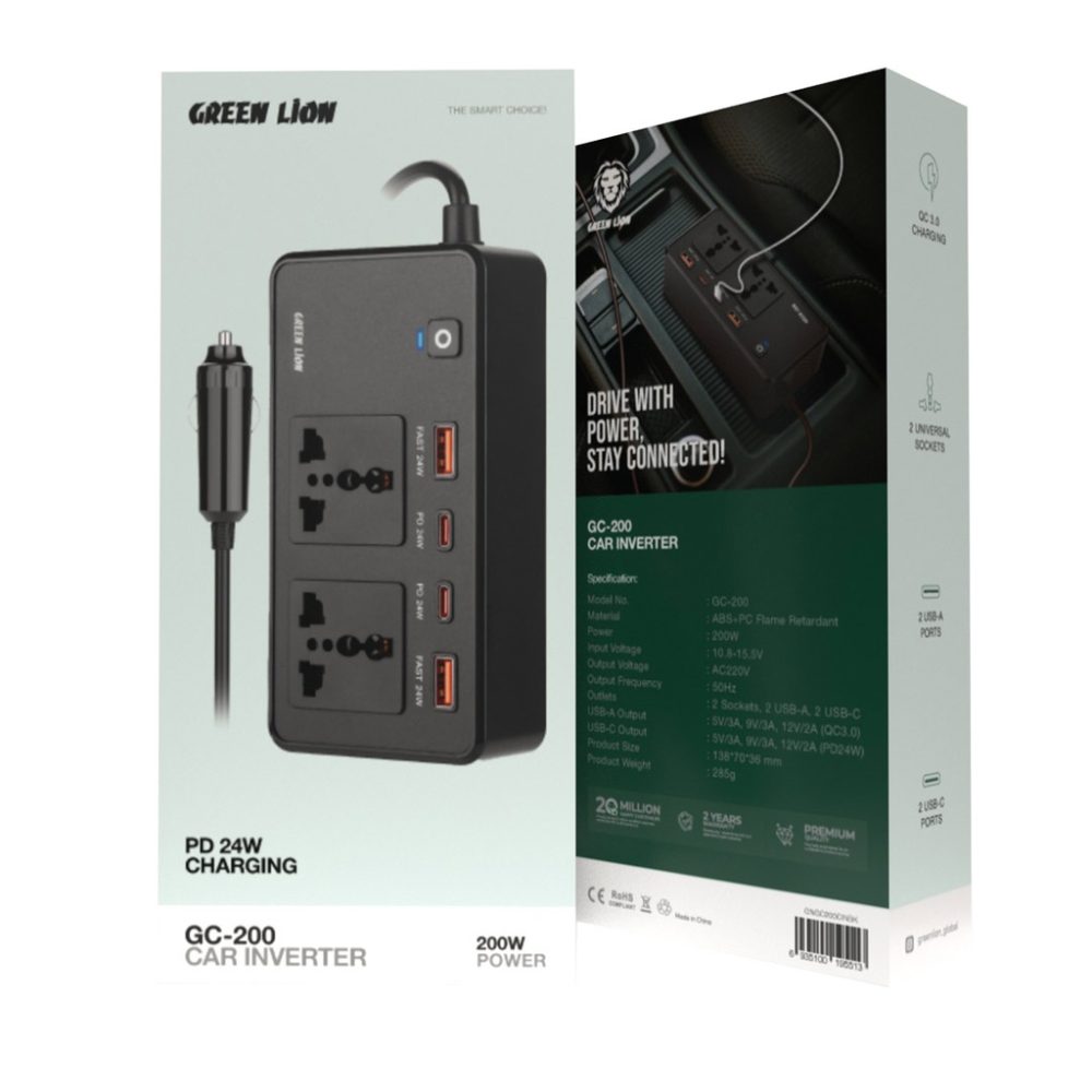 اینورتر فندکی خودرو گرین لاین Green Lion GNGC200CIN Car Inverter GC-200 - Image 4