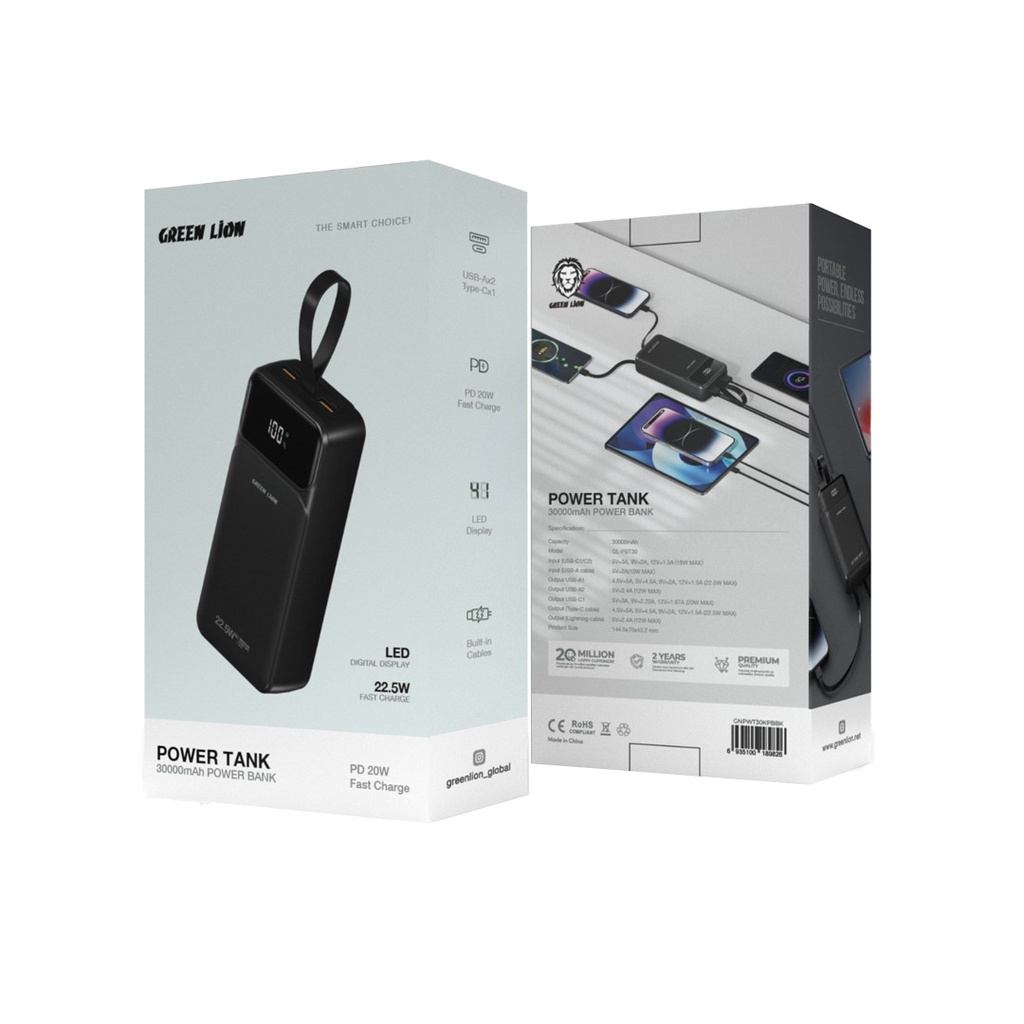 Green Lion GNPWT30KPB Power Tank Power Bank 30000mAh (2) پاور بانک گرین لاین Green Lion GNPWT30KPB Power Tank Power Bank 30000mAh - Image 3