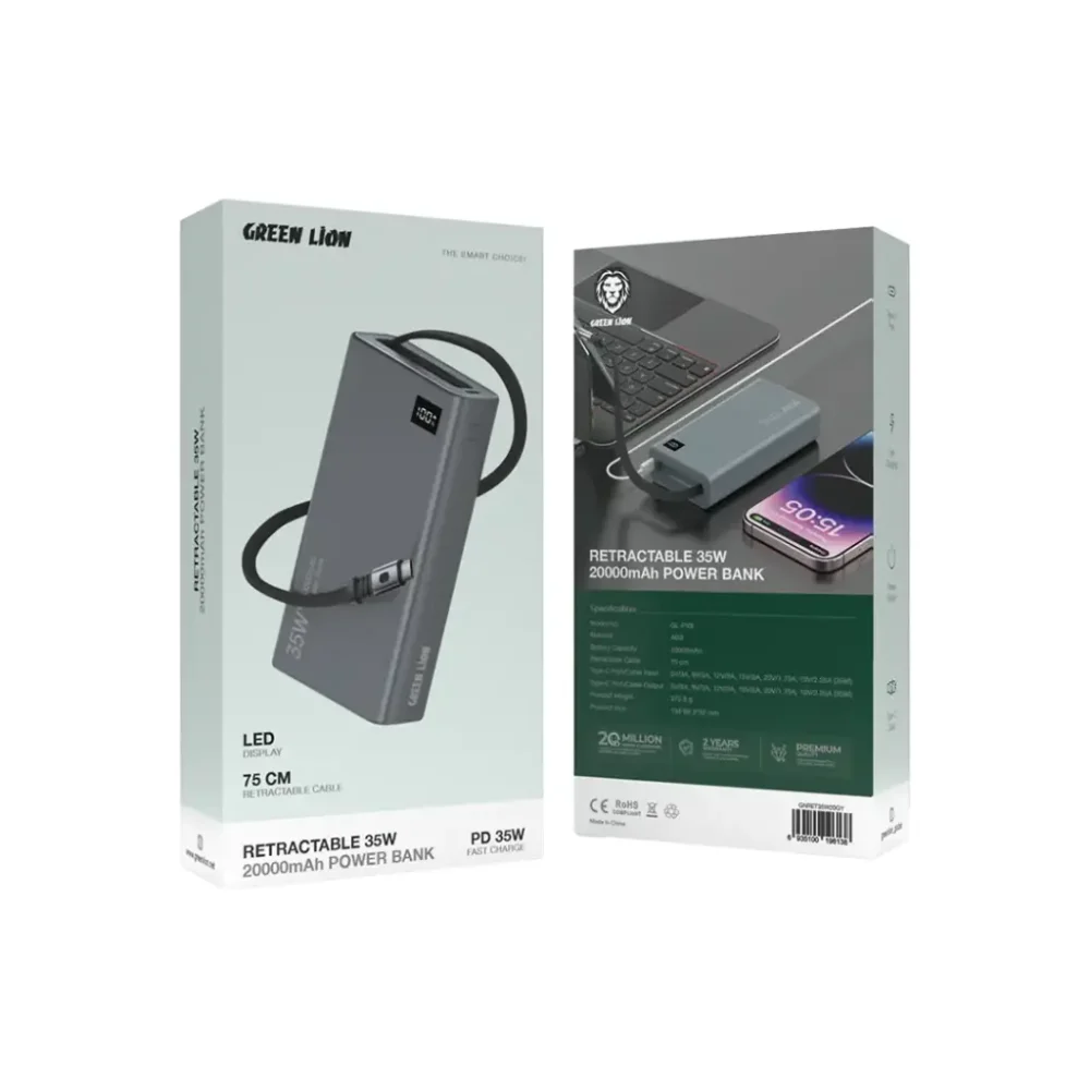 پاور بانک گرین لیون Green Lion GNRET35W20 Retractable 35W 20000mAh Power Bank - Image 6