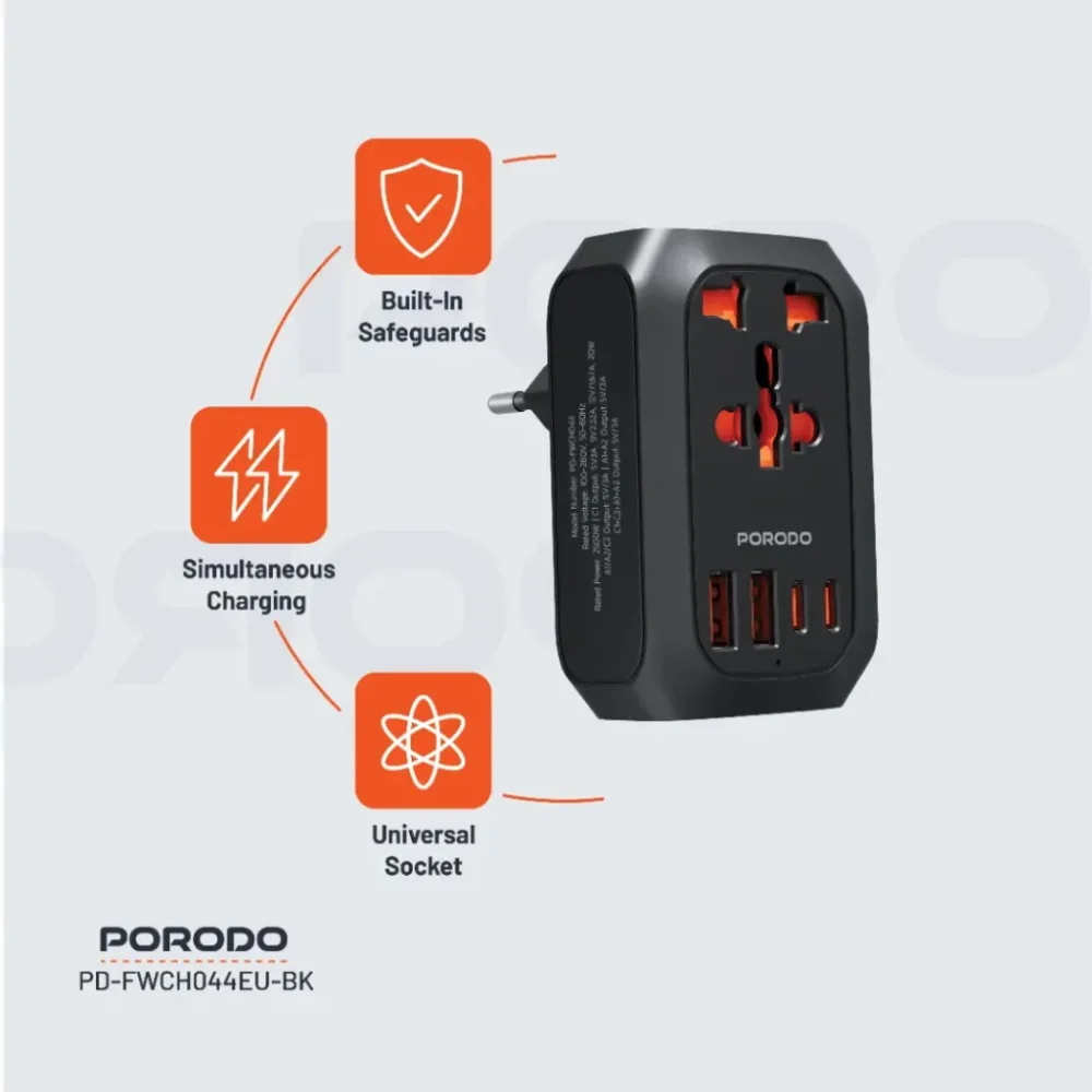 آداپتور برق پرودو Porodo PD-FWCH044EU Universal AC Adapter Multi-Device Charging EU Plug - Image 5