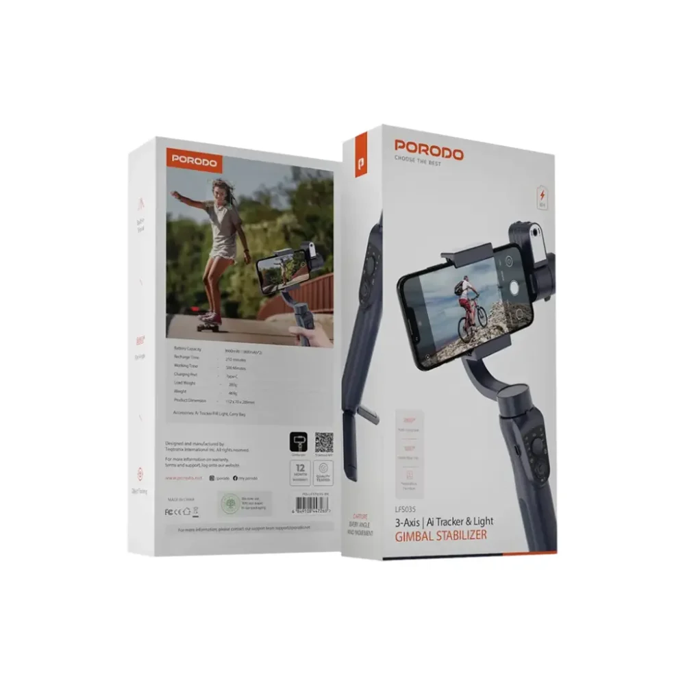 گیمبال پرودو Porodo PD-LFST035 3-Axis Ai Tracker & Light Gimbal Stabilizer - Image 4