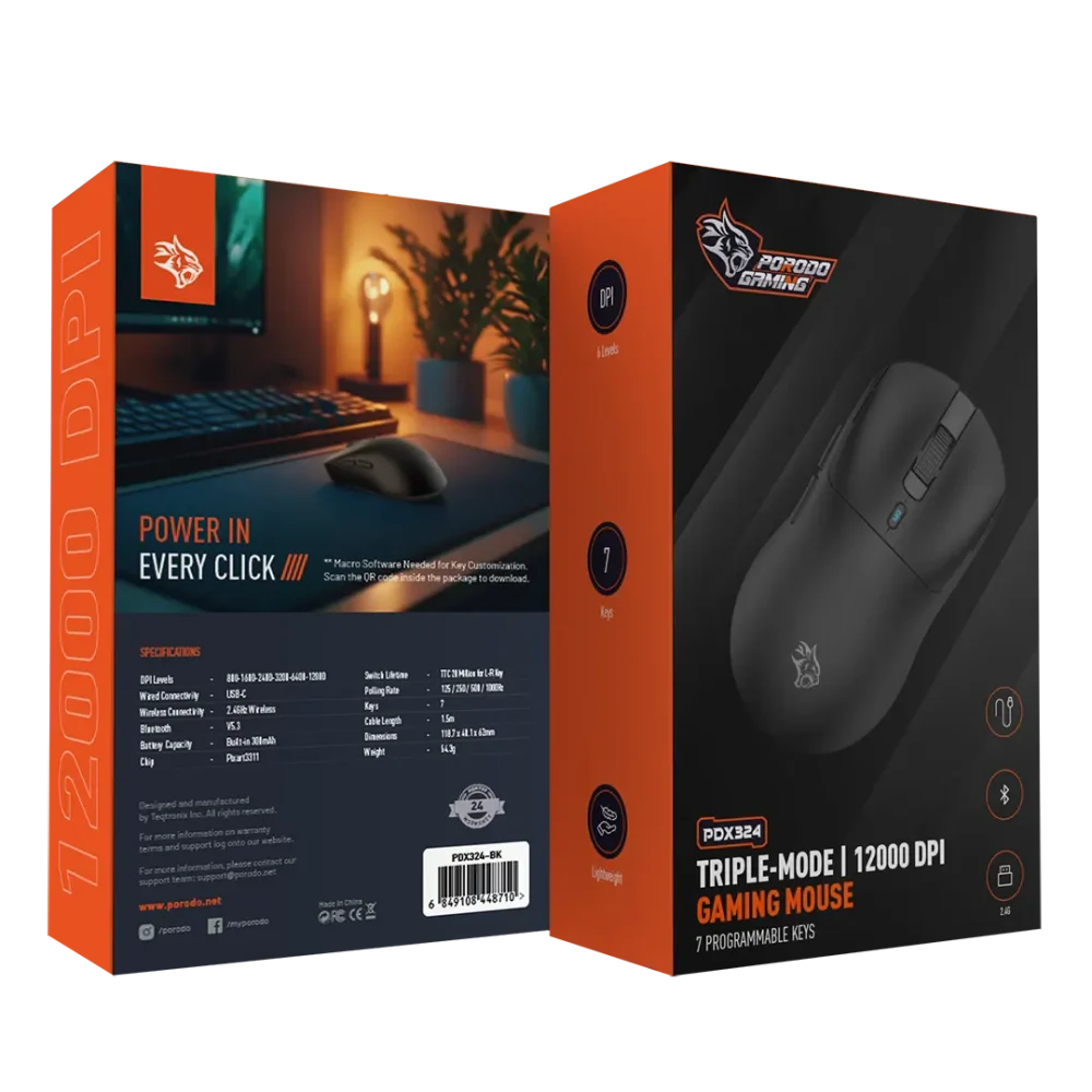 موس مخصوص بازی پرودو Porodo PDX324 Gaming Triple-Mode 12000 DPI Gaming Mouse - Image 4
